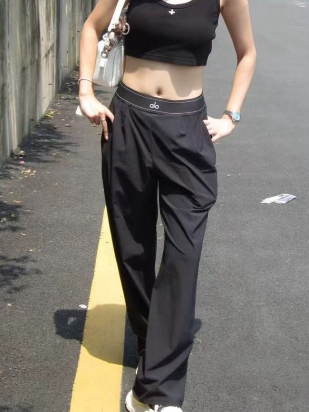 ALO Yoga Black High-Rise Wide-Leg Pants